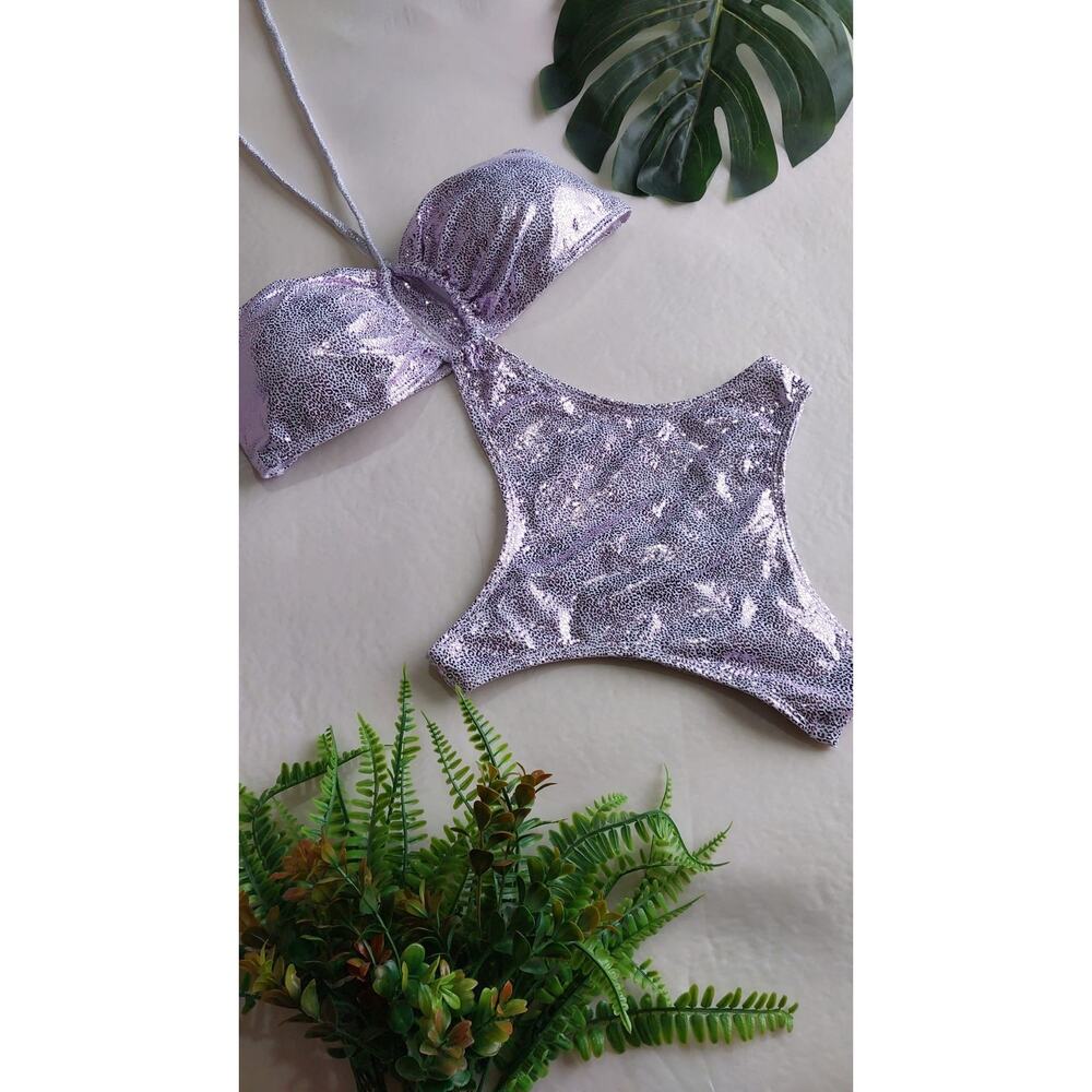 One-piece Brazilian Bikini Pink Metallic Animal Print Size M